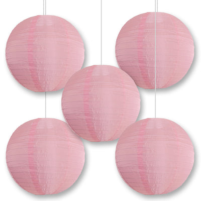 5 PACK | 14" Pink Shimmering Nylon Lantern, Even Ribbing, Durable, Hanging Decoration
