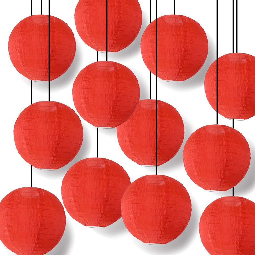 12 PACK | 14" Red Shimmering Nylon Lantern, Even Ribbing, Durable, Hanging Decoration
