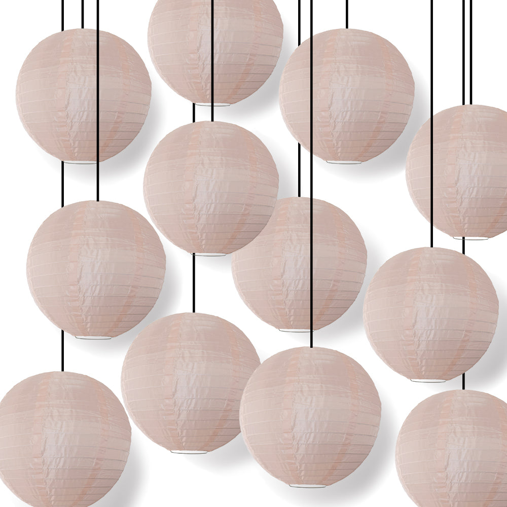 12 PACK | 14" Rose Quartz Pink Shimmering Nylon Lantern, Even Ribbing, Durable, Hanging Decoration