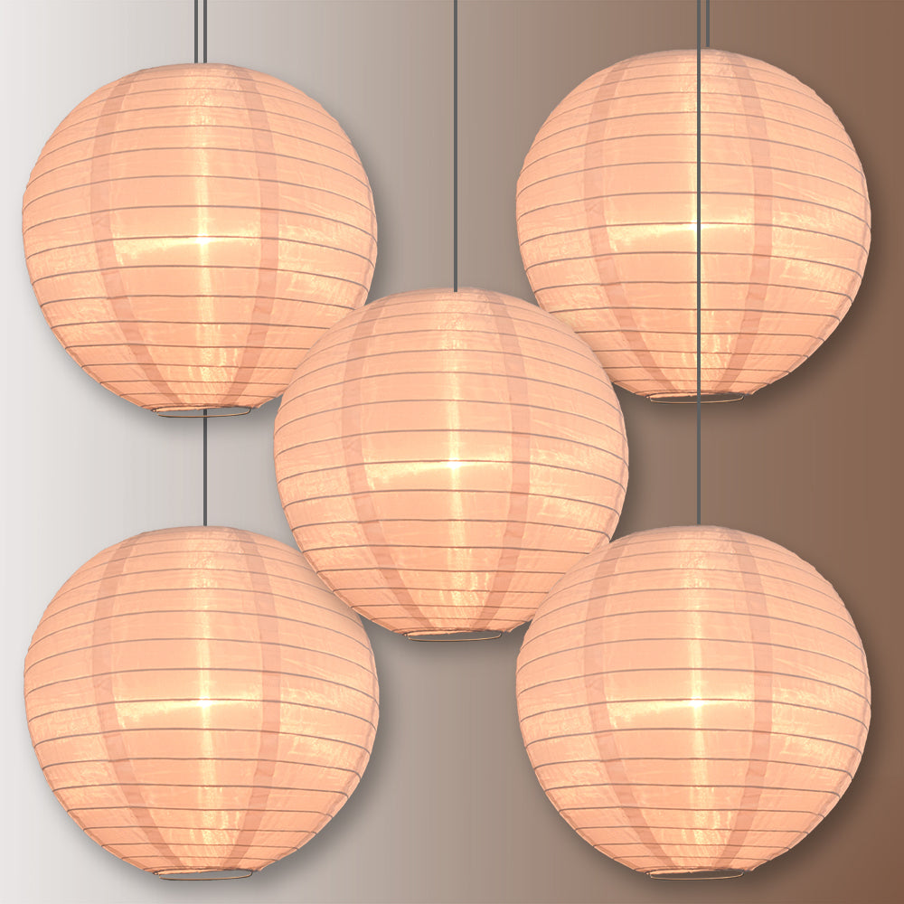 5 PACK | 14" Rose Quartz Pink Shimmering Nylon Lantern, Even Ribbing, Durable, Hanging Decoration