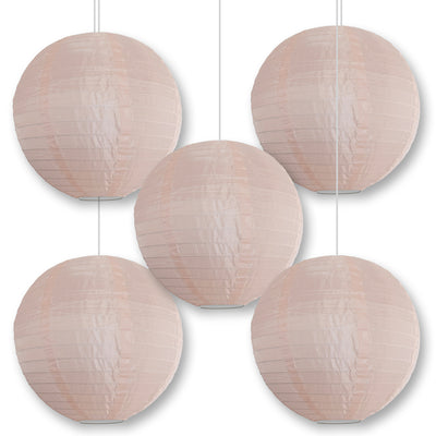 5 PACK | 14" Rose Quartz Pink Shimmering Nylon Lantern, Even Ribbing, Durable, Hanging Decoration