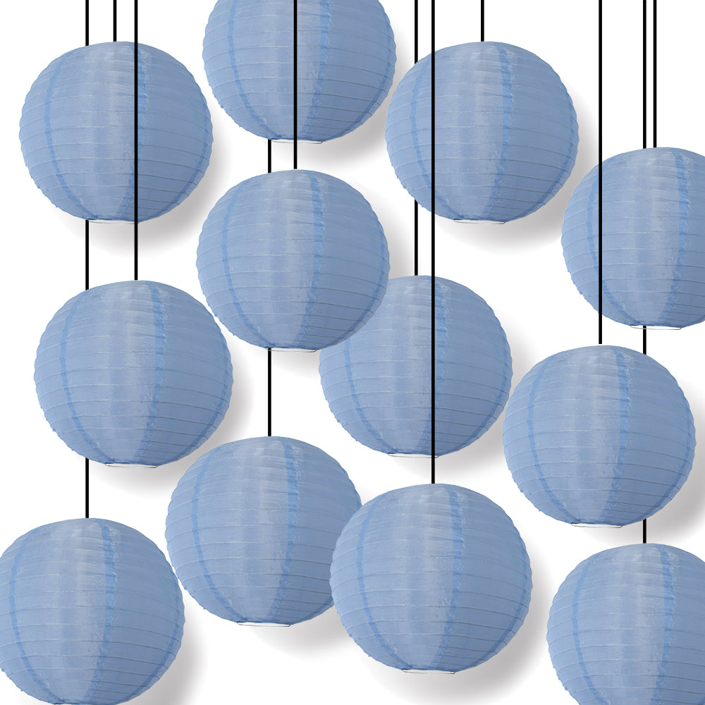 12 PACK | 14" Serenity Blue Shimmering Nylon Lantern, Even Ribbing, Durable, Hanging Decoration