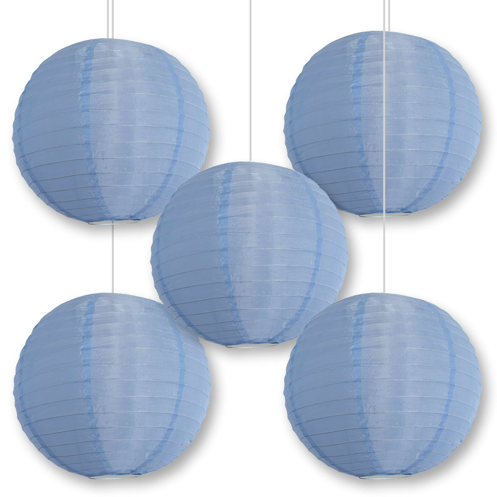 5 PACK | 14" Serenity Blue Shimmering Nylon Lantern, Even Ribbing, Durable, Hanging Decoration