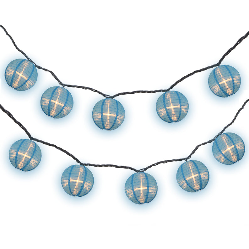 4 Inch Baby Blue Round Shimmering Nylon Lantern Party String Lights (8FT, Expandable)