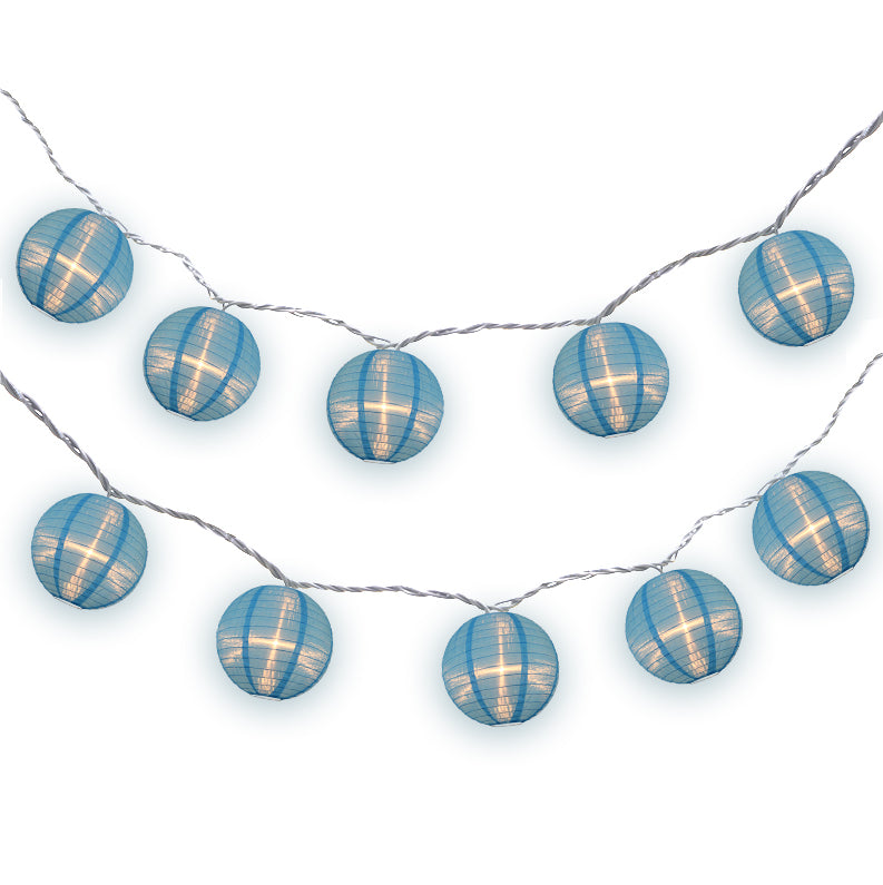 4" Baby Blue Round Shimmering Nylon Lantern Party String Lights (8FT, Expandable)