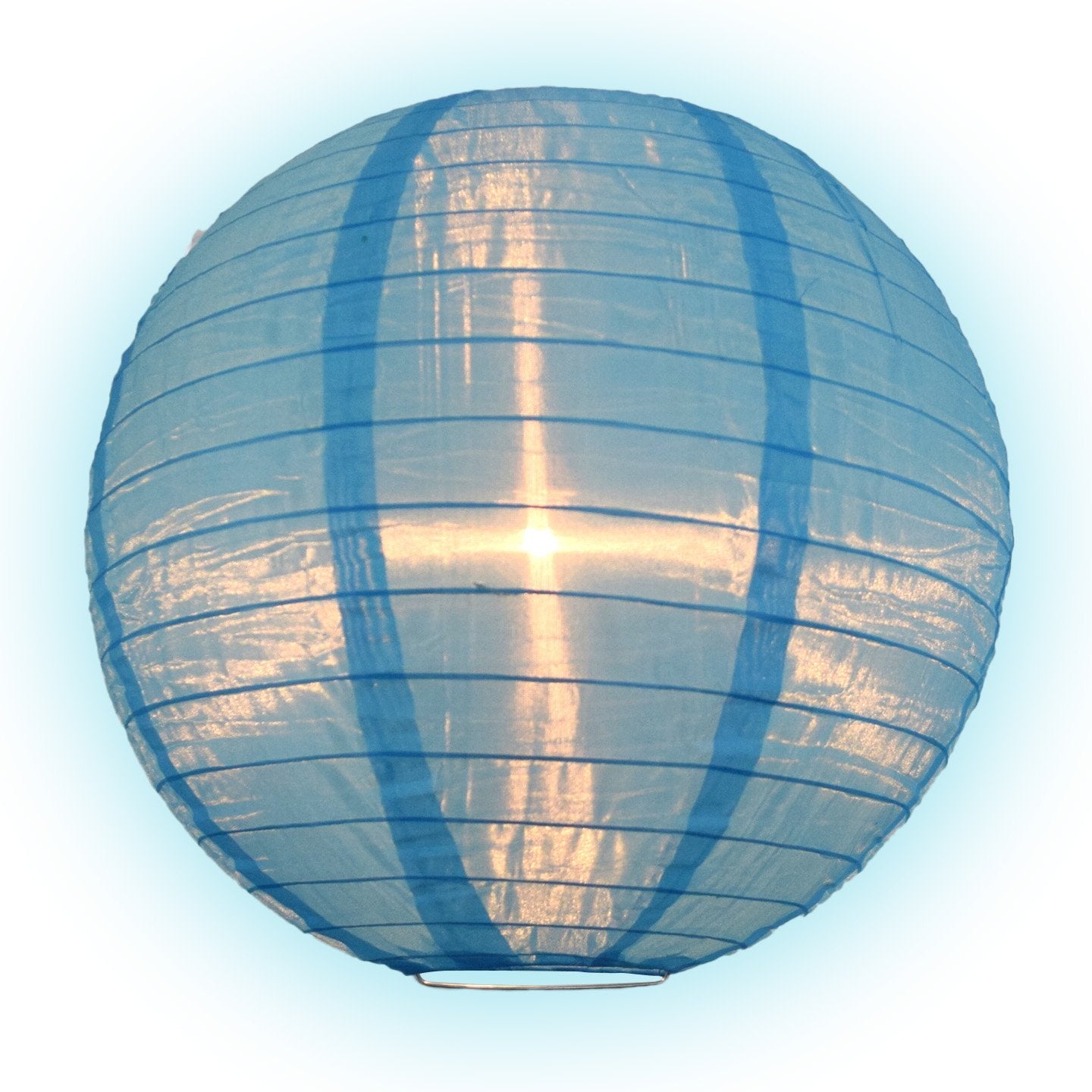24" Sky Blue Shimmering Nylon Lantern, Even Ribbing, Durable, Hanging