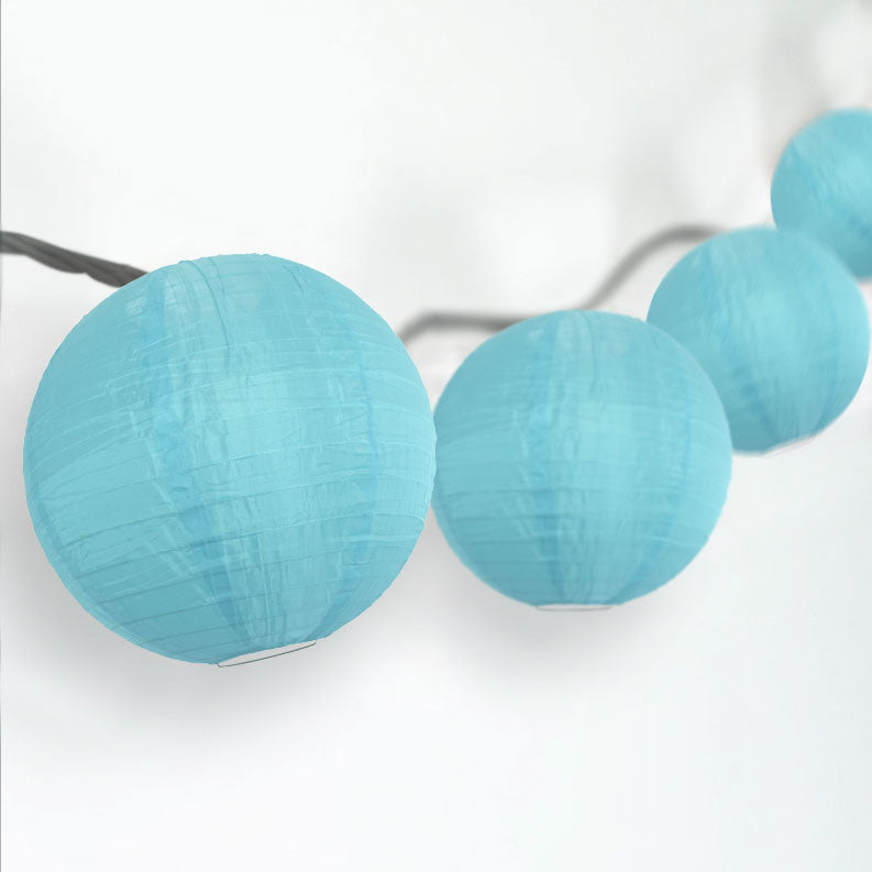 4" Baby Blue Round Shimmering Nylon Lantern Party String Lights (8FT, Expandable)
