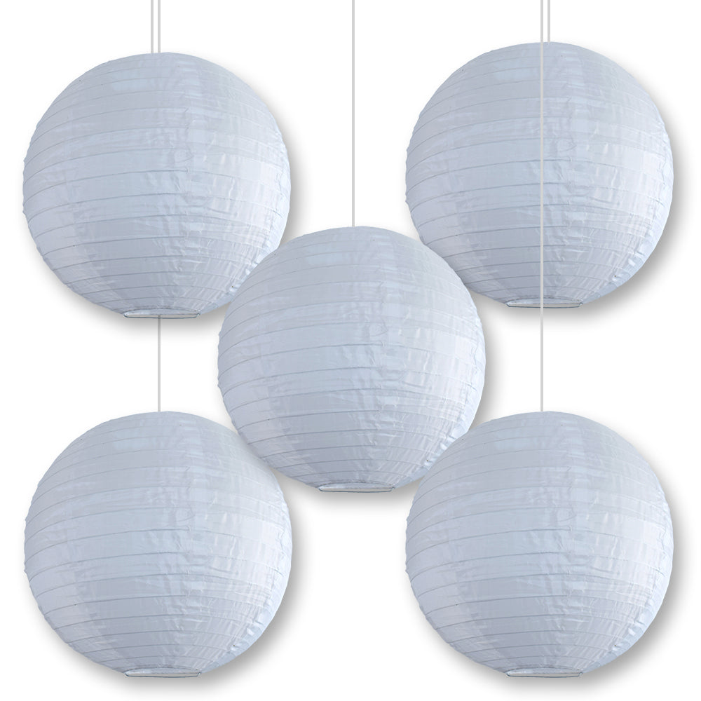 5 PACK | 14" White Shimmering Nylon Lantern, Even Ribbing, Durable, Hanging Decoration