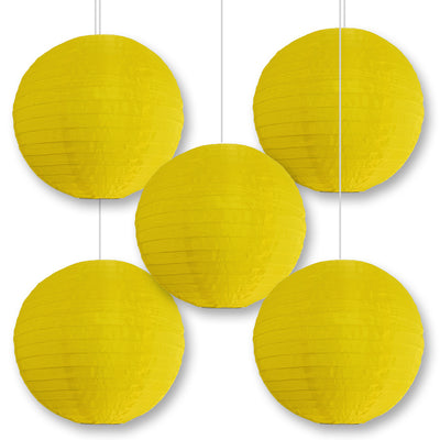 5 PACK | 14" Yellow Shimmering Nylon Lantern, Even Ribbing, Durable, Hanging Decoration