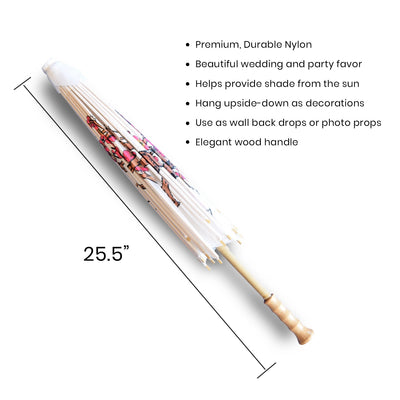 32" Cherry Blossom Premium Nylon Parasol Umbrella, Scallop Shaped with Elegant Handle
