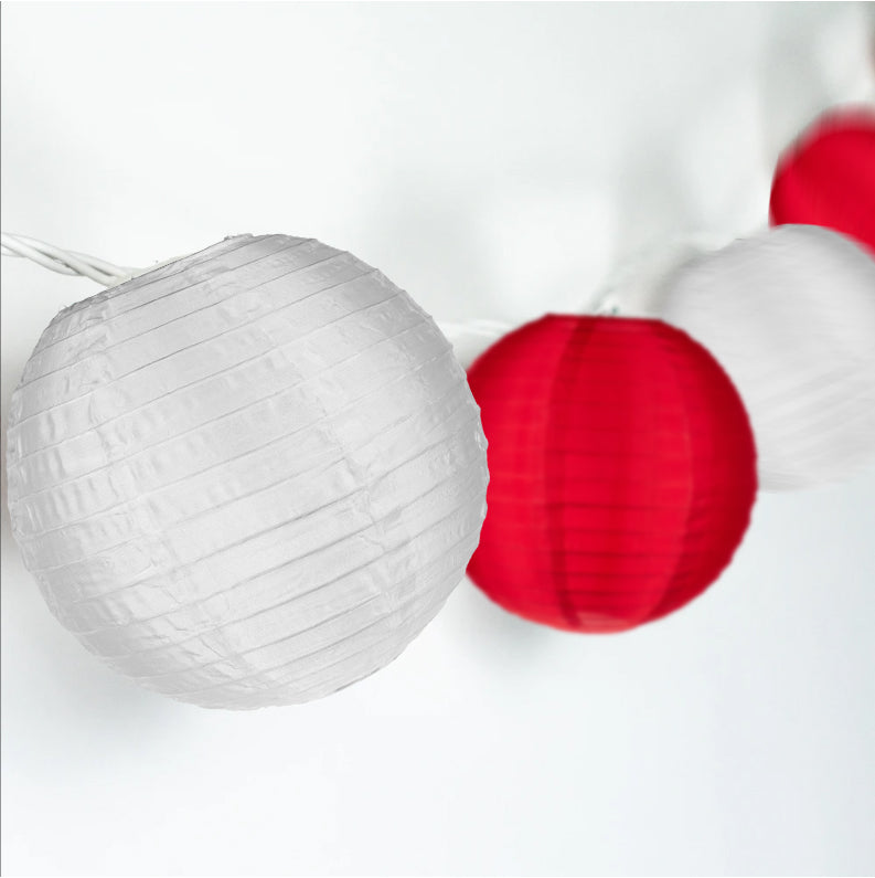 16-FT, 20x Shimmering Nylon Lantern Party String Lights Set (4" Red and White Lanterns) - AsianImportStore.com - B2B Wholesale Lighting and Decor