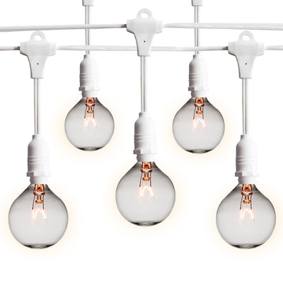 BLOWOUT 25 Socket Suspended Outdoor Commercial String Light Set, Globe Bulbs, 29 FT White Cord w/ E12 C7 Base, Weatherproof