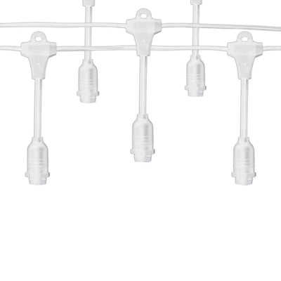 (Cord Only) 50 Socket Suspended Outdoor Commercial DIY String Light 54 FT White Cord w/ E12 C7 Base, Weatherproof