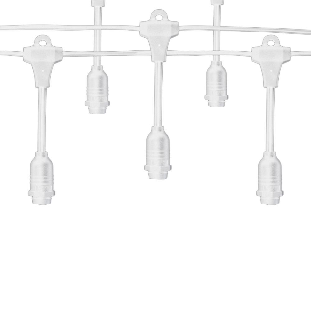 (Cord Only) 25 Socket Suspended Outdoor Commercial DIY String Light 29 FT White Cord w/ E12 C7 Base, Weatherproof