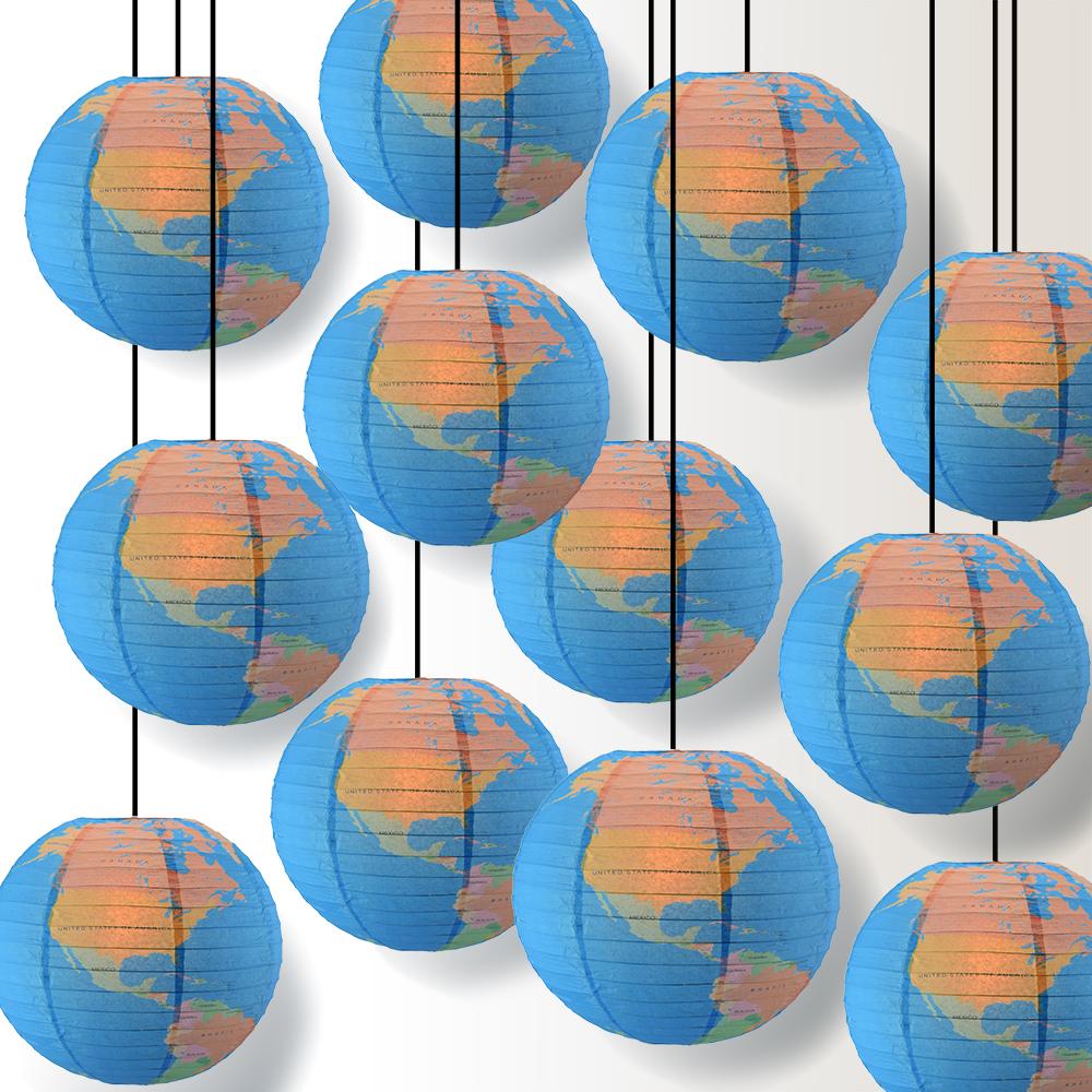 12 Pack | 14" Geographical World Map Earth Globe Paper Lantern Hanging Classroom & Party Decoration - AsianImportStore.com - B2B Wholesale Lighting and Decor