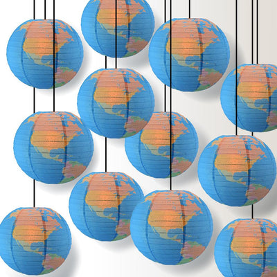 12 Pack | 14" Geographical World Map Earth Globe Paper Lantern Hanging Classroom & Party Decoration - AsianImportStore.com - B2B Wholesale Lighting and Decor