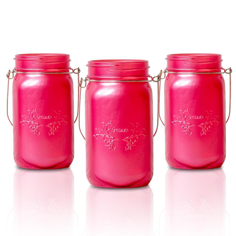  SINGLE Fantado Wide Mouth Frosted Fuchsia / Hot Pink Mason Jar w/ Handle, 32oz - AsianImportStore.com - B2B Wholesale Lighting and Decor