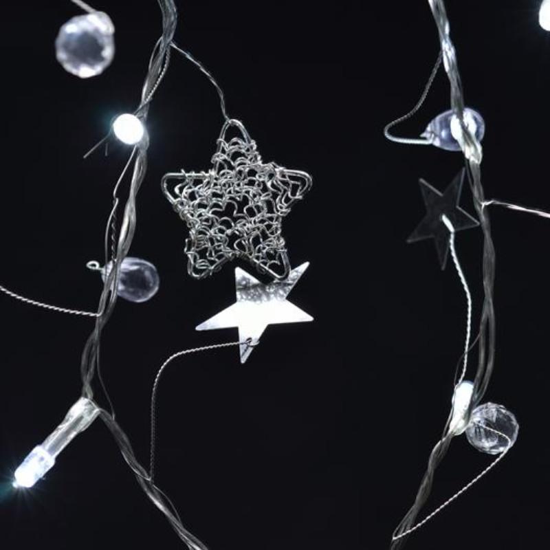 20 LED Garland Light Chain w/ Metal Stars, Shiny Stars, and Beads - AsianImportStore.com - B2B Wholesale Lighting and Decor