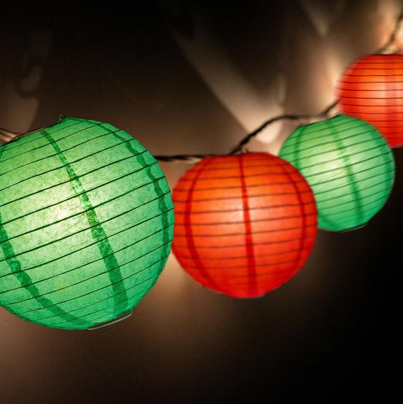 16-FT, 20x Paper Lantern Party String Lights Set (4" Red and Green Lanterns) - AsianImportStore.com - B2B Wholesale Lighting & Decor since 2002