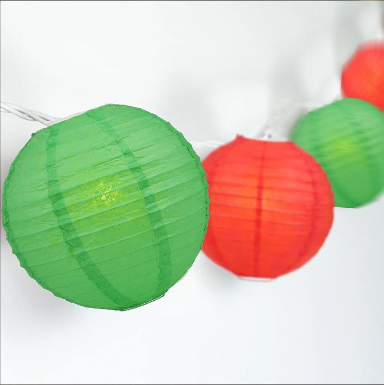 16-FT, 20x Paper Lantern Party String Lights Set (4" Red and Green Lanterns) - AsianImportStore.com - B2B Wholesale Lighting & Decor since 2002