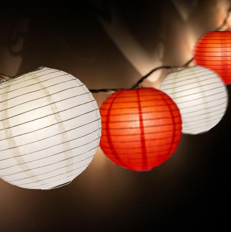 16-FT, 20x Paper Lantern Party String Lights Set (4" Red and White Lanterns) - AsianImportStore.com - B2B Wholesale Lighting & Decor since 2002