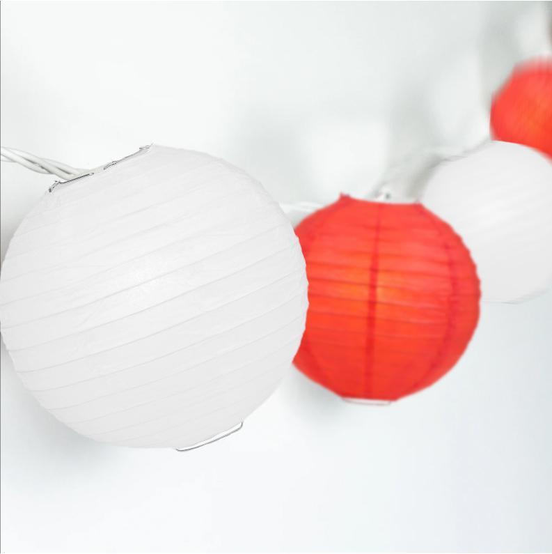 16-FT, 20x Paper Lantern Party String Lights Set (4" Red and White Lanterns) - AsianImportStore.com - B2B Wholesale Lighting & Decor since 2002