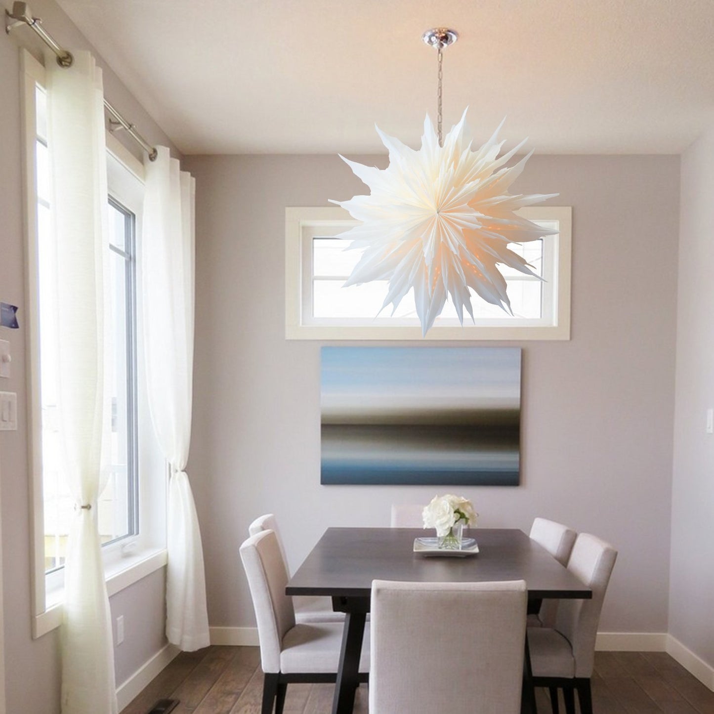 32" White Snowdrift Snowflake Star Lantern Pizzelle Design