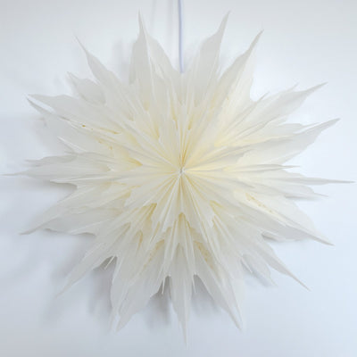 24" White Snowdrift Snowflake Star Lantern Pizzelle Design - Great With or Without Lights - Ideal for Holiday and Snowflake Decorations, Weddings, Parties, and Home Decor