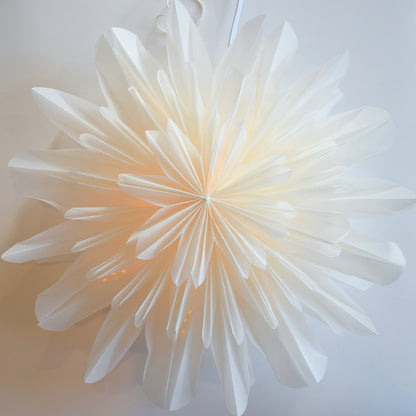 24" White Snowfall Snowflake Star Lantern Pizzelle Design - Great With or Without Lights - Ideal for Holiday and Snowflake Decorations, Weddings, Parties, and Home Decor