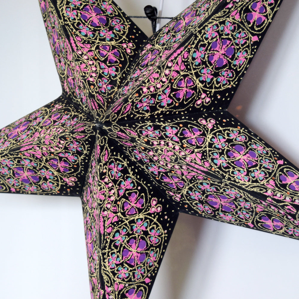 3-PACK + Cord | 24" Purple Garden Paper Star Lantern and Lamp Cord Hanging Decoration