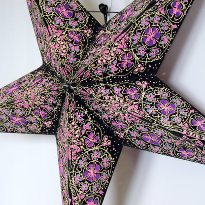 3-PACK + Cord | 24" Purple Garden Paper Star Lantern and Lamp Cord Hanging Decoration