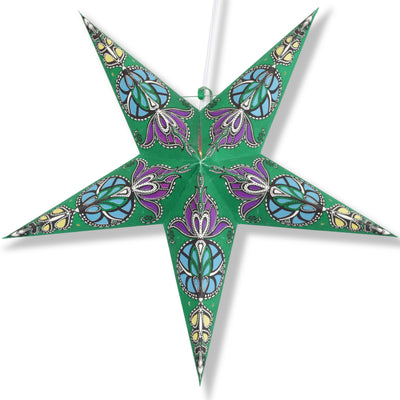 3-PACK + Cord | Green Neptune 24" Illuminated Paper Star Lanterns and Lamp Cord Hanging Decorations