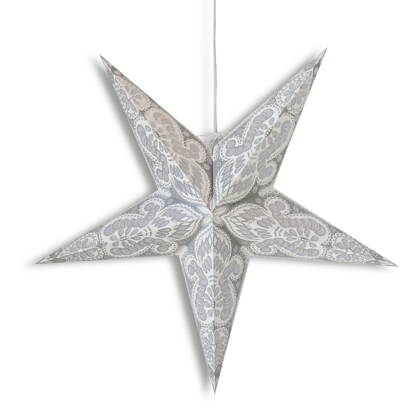 24" White Peacock Glitter Paper Star Lantern, Hanging Wedding & Party Decoration - AsianImportStore.com - B2B Wholesale Lighting and Decor