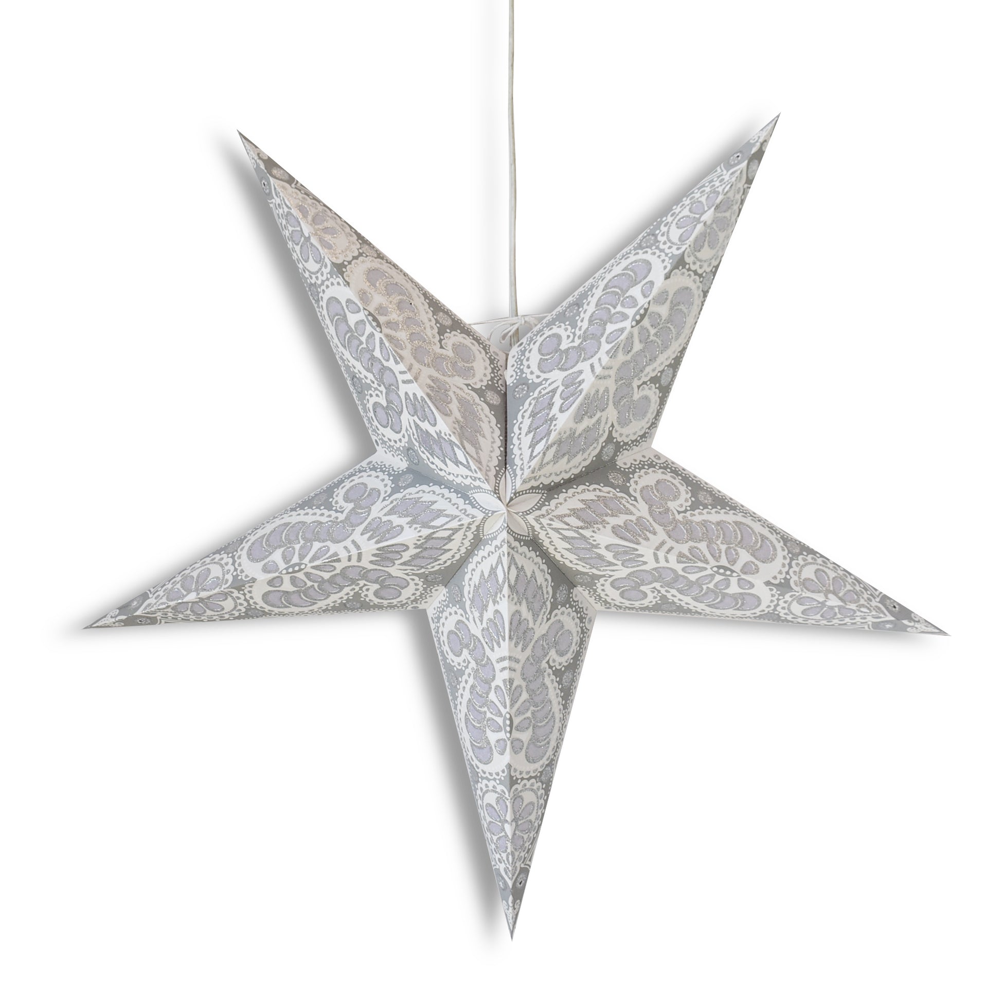 24" White Peacock Glitter Paper Star Lantern, Hanging Wedding & Party Decoration - AsianImportStore.com - B2B Wholesale Lighting and Decor