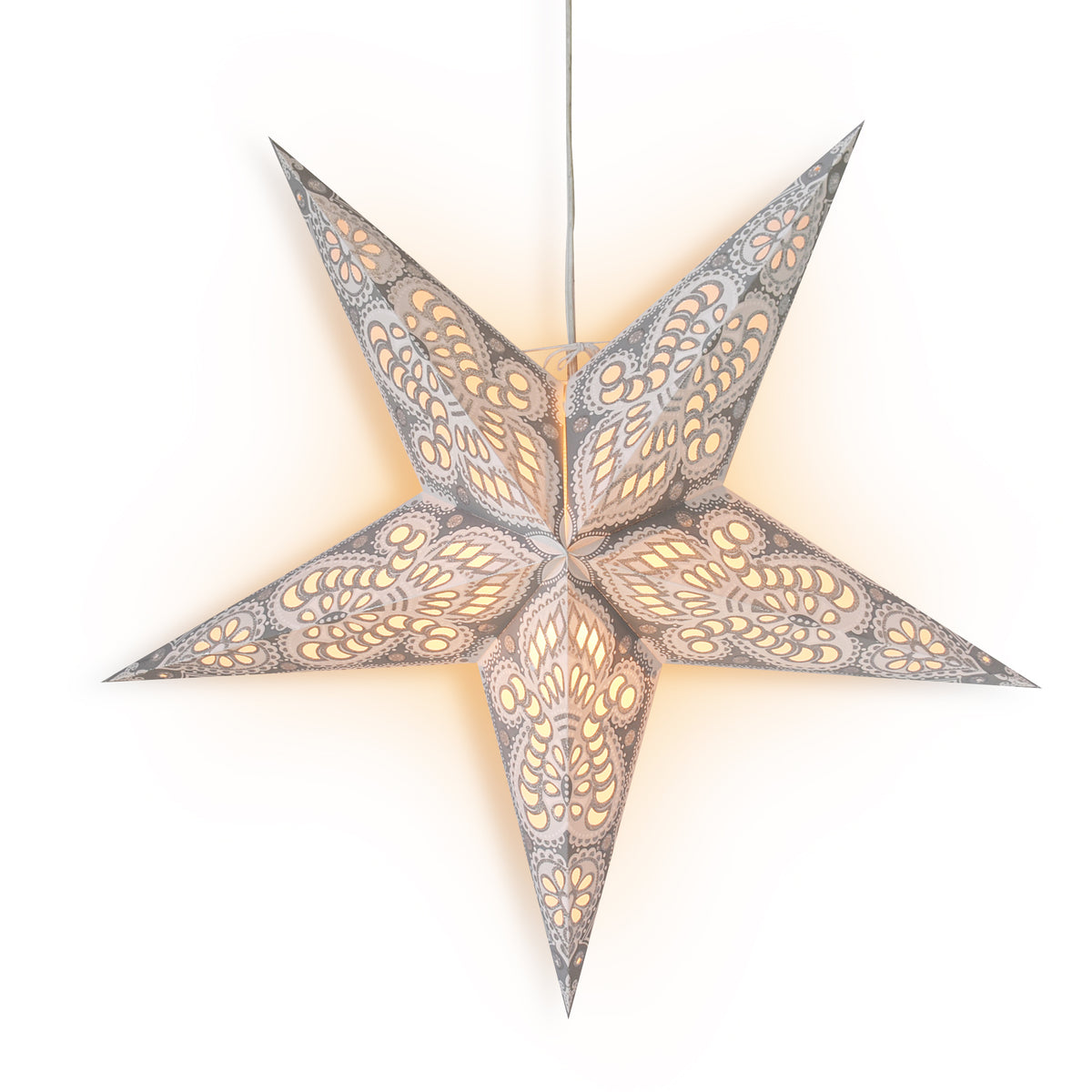 24" White Peacock Glitter Paper Star Lantern, Hanging Wedding & Party Decoration - AsianImportStore.com - B2B Wholesale Lighting and Decor