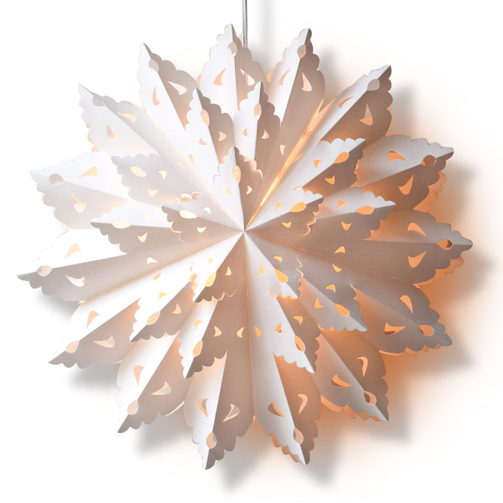 Quasimoon Pizzelle Paper Star Lantern (22-Inch, Bright White, Blizzard Wreath Snowflake Design) - Great With or Without Lights - Holiday Snowflake Decoration - AsianImportStore.com - B2B Wholesale Lighting and Decor