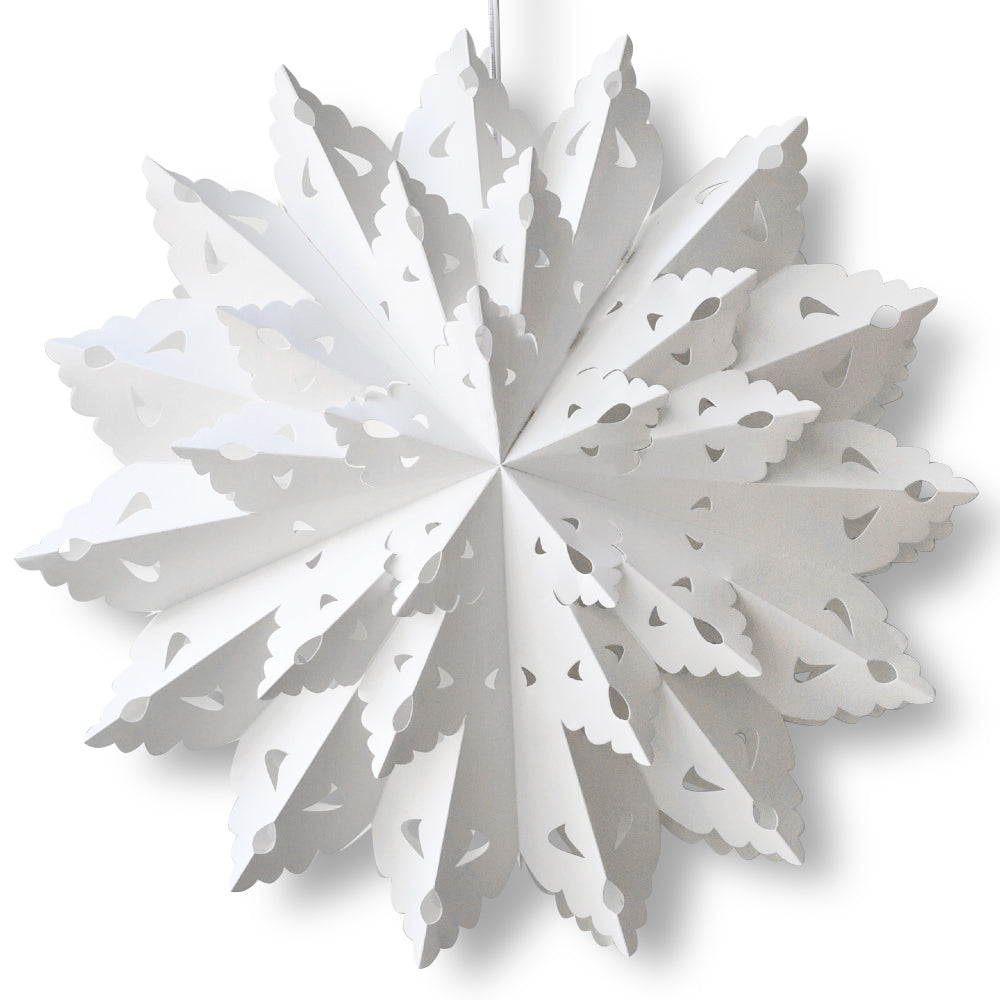 Quasimoon Pizzelle Paper Star Lantern (22-Inch, Bright White, Blizzard Wreath Snowflake Design) - Great With or Without Lights - Holiday Snowflake Decoration - AsianImportStore.com - B2B Wholesale Lighting and Decor