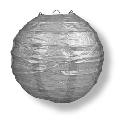 24" Silver Round Paper Lantern, Crisscross Ribbing, Hanging - AsianImportStore.com - B2B Wholesale Lighting and Decor