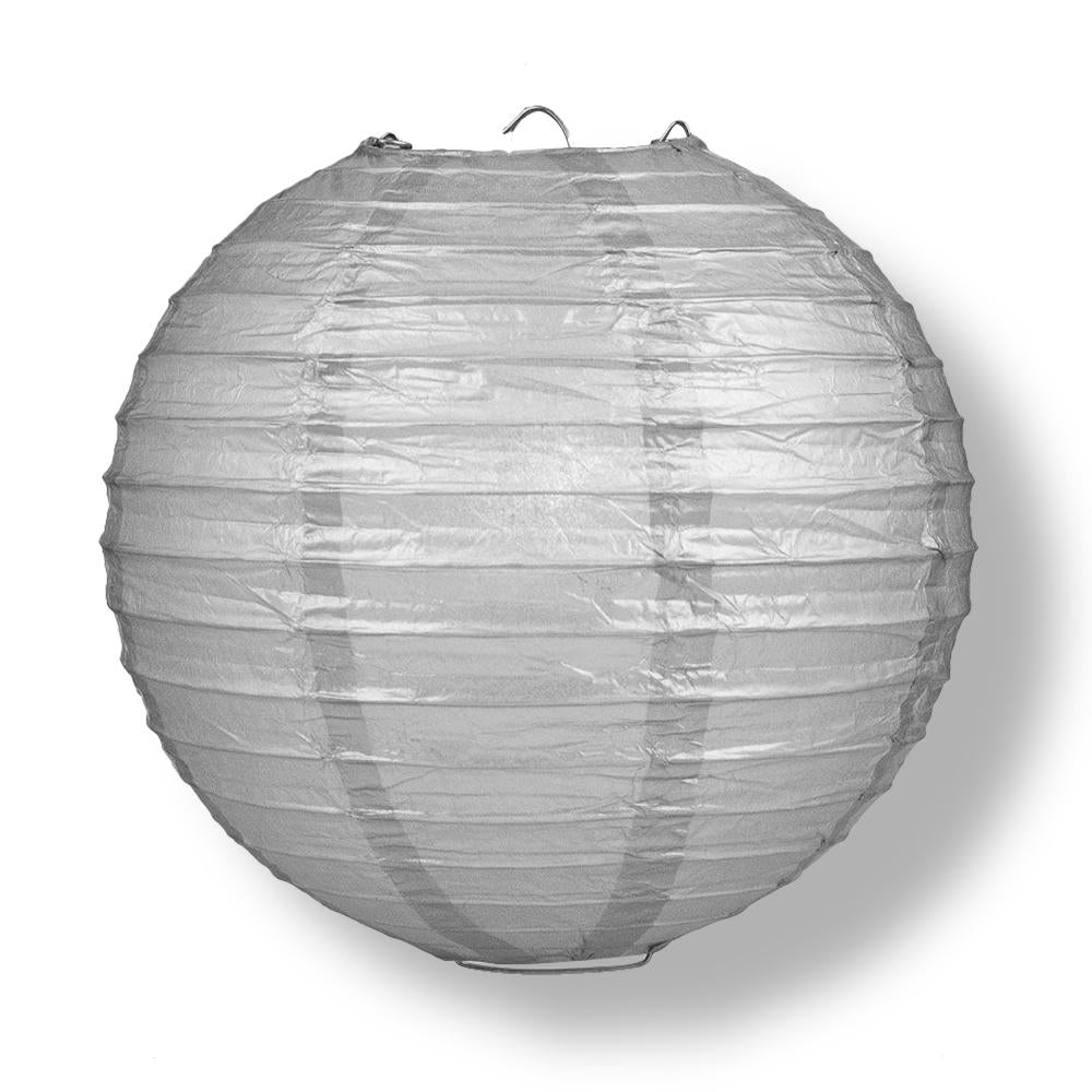 12 PACK | 12" Silver Even Ribbing Round Paper Lantern, Hanging Combo Set - AsianImportStore.com - B2B Wholesale Lighting and Decor