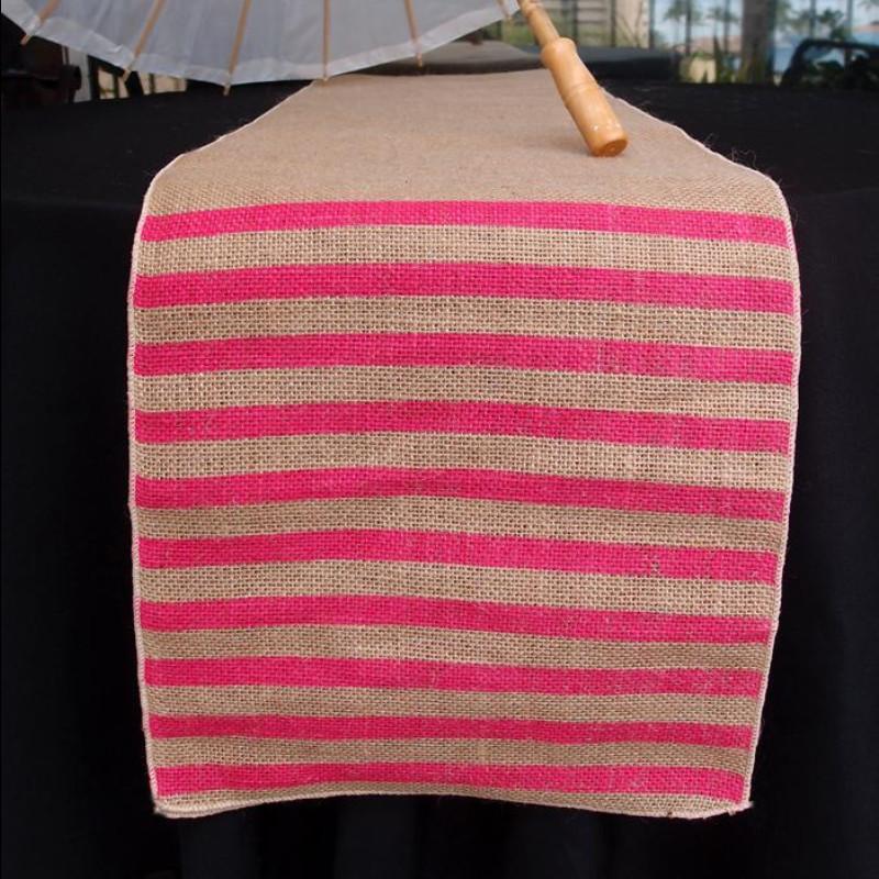 Vintage Burlap Table Runner w/ Fuchsia / Hot Pink Striped Pattern (12 x 108) - AsianImportStore.com - B2B Wholesale Lighting and Decor