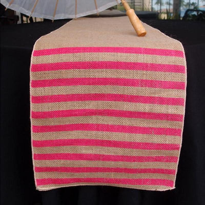 Vintage Burlap Table Runner w/ Fuchsia / Hot Pink Striped Pattern (12 x 108) - AsianImportStore.com - B2B Wholesale Lighting and Decor