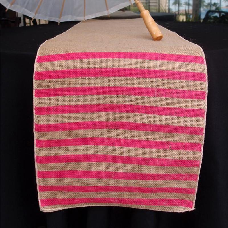 Vintage Burlap Table Runner w/ Fuchsia / Hot Pink Striped Pattern (12 x 108) (50 PACK) - AsianImportStore.com - B2B Wholesale Lighting and Décor