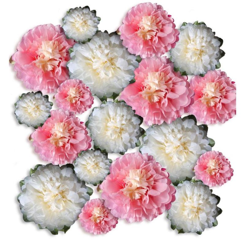  18-Pack Pink / Beige Multi-Color Tissue Paper Flower Decorations, EZ-Fluff - AsianImportStore.com - B2B Wholesale Lighting and Decor