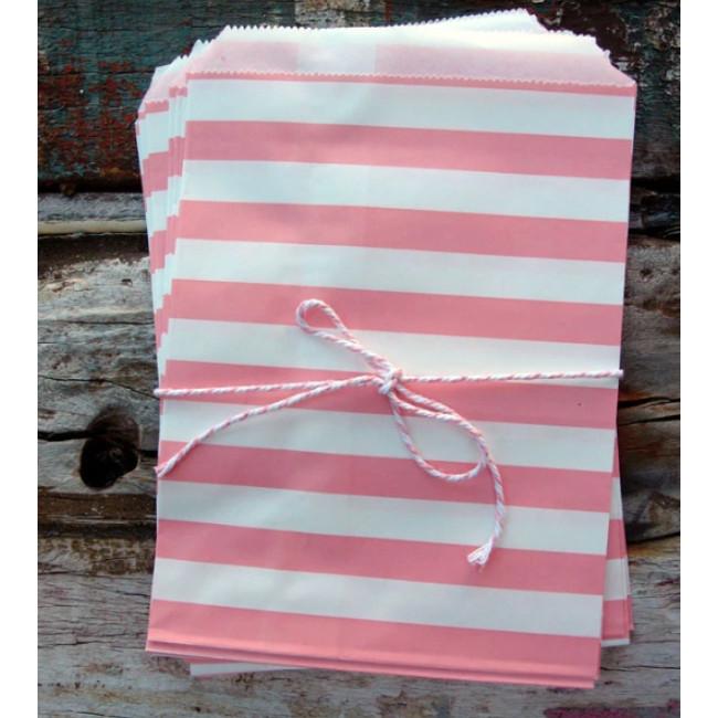 Pink Stripe Paper Treat Bags - (12 PCS) - AsianImportStore.com - B2B Wholesale Lighting and Decor