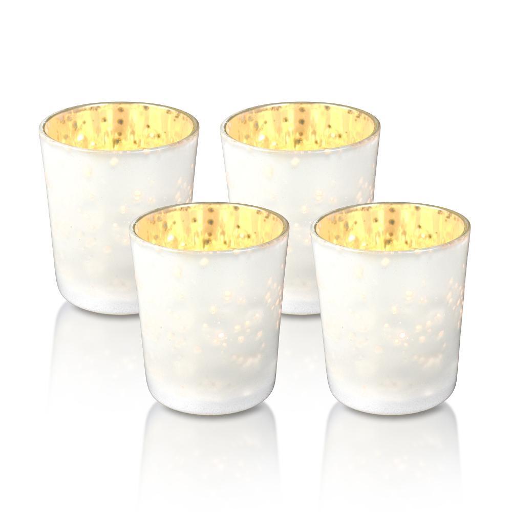 4 Pack | Vintage Mercury Glass Candle Holders (3-Inch, Tess Design, Pearl White) - for use with Tea Lights - for Home Décor, Parties and Wedding Decorations
