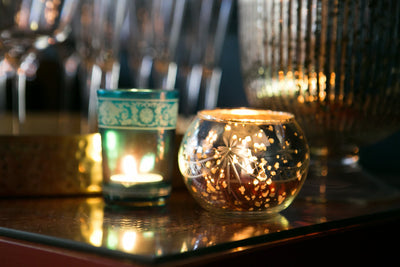 4 Pack | Vintage Mercury Glass Globe Candle Holders (3-Inch, Mary Design, Silver) - For use with Tea Lights - Home Decor, Parties and Wedding Decorations - AsianImportStore.com - B2B Wholesale Lighting and Decor