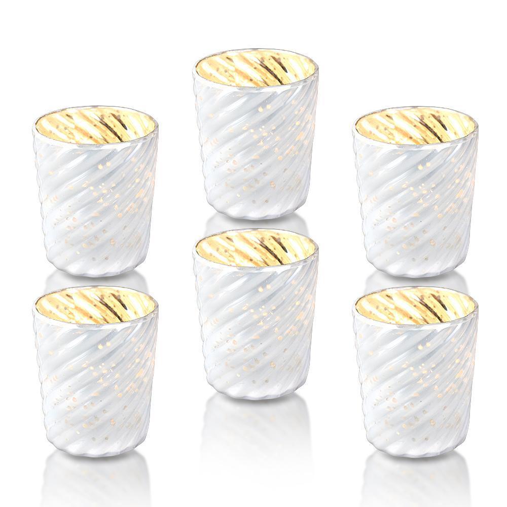 BLOWOUT 6 Pack | Mercury Glass Candle Holder (3-Inch, Grace Design, Pearl White) - for use with Tea Lights - for Home Décor, Parties and Wedding Decorations