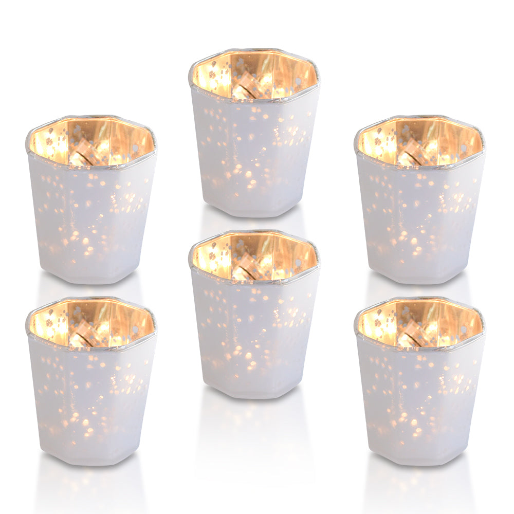 6 Pack | Patricia Mercury Glass Tealight Holder - Pearl White For Use with Tea Lights - For Home Decor, Parties and Wedding Decorations