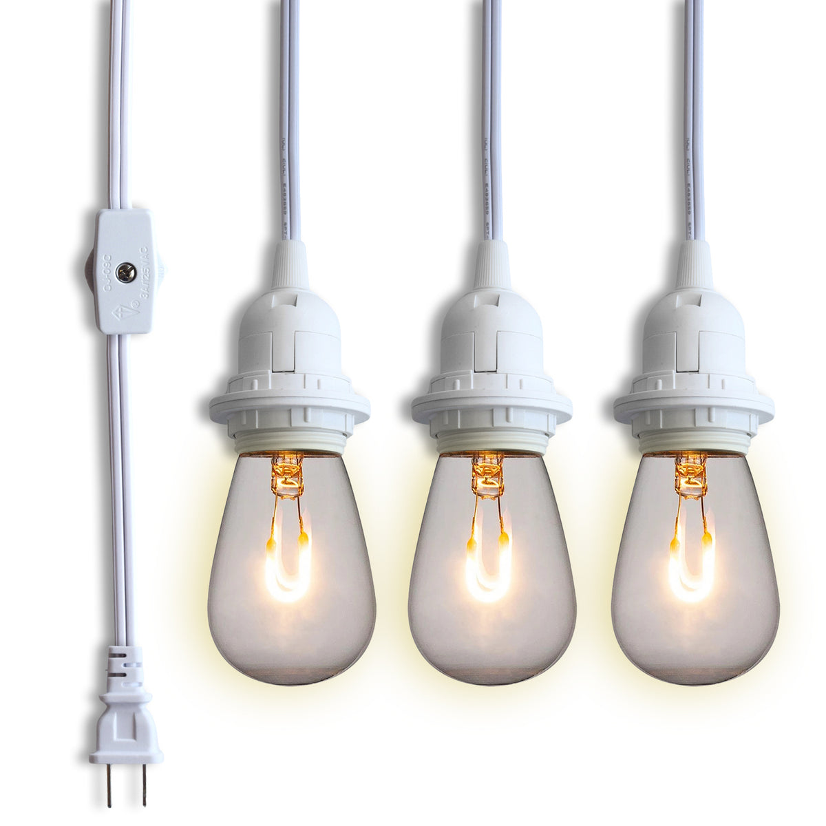 Triple Socket White Pendant Light Lamp Cord for Lanterns, Switch, 19 FT