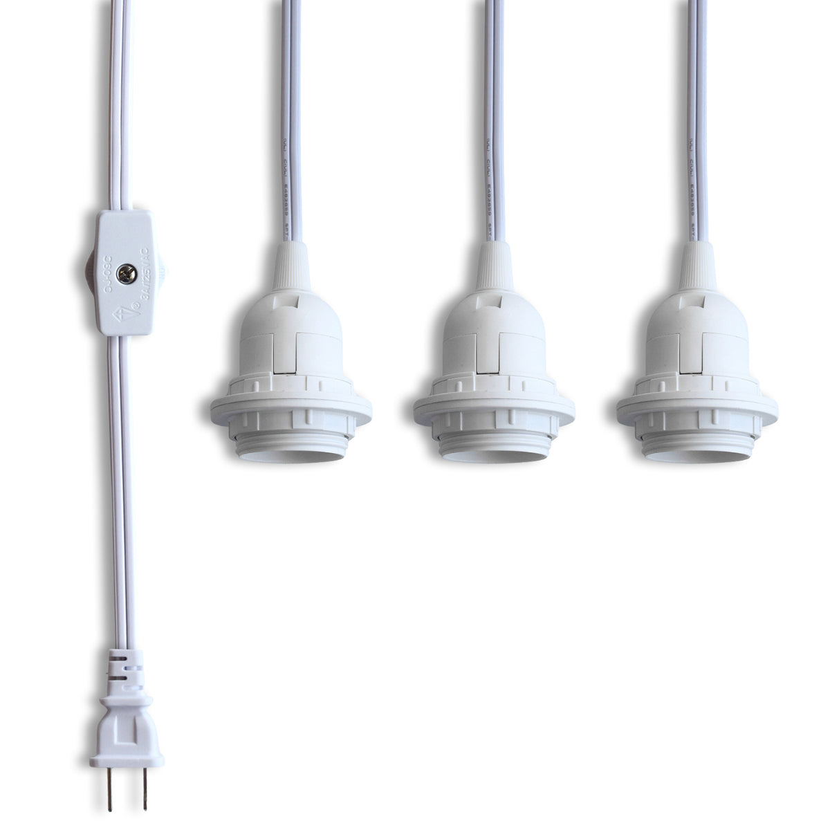 Triple Socket White Pendant Light Lamp Cord for Lanterns, Switch, 19 FT